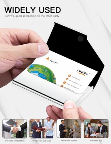Image of Padike Business Card Holder, Upgraded Leather Business Card Case Pocket Card Holders for Men or Women, Metal Slim Name Card Holder RFID Blocking Business Card Carrier with Magnetic Closure (Y-WH)