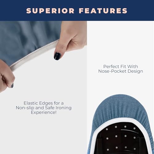 Image of Ironing Board Cover and Pad Extra Thick Heavy Duty Padded 4 Layers, Silver Coated Ironing Board Cover, Non Stick Scorch and Stain Resistant Standard Size 15x54 inch with Elasticized Edges (Blue)