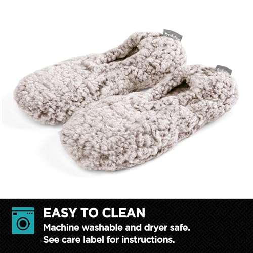 Image of Brookstone Plush Footies - Memory Foam Slippers with Ultra-Soft Sherpa, Non-Skid Sole, One-Size-Fits-Most, Machine Washable for Women, Stocking Stuffers and Christmas Gifts