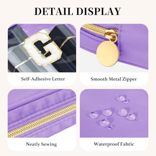 GODEAGLE 2PCS Personalized Makeup Bag Set, 2PCS Toiletry Bag & 26 Chenille Letters, Clear Makeup Pouch, Preppy Stuff Gifts for Teen Girls (Purple) — view 5
