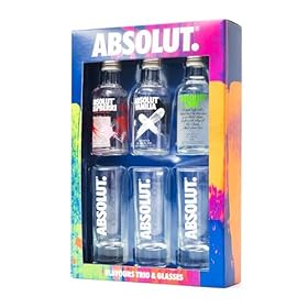 Absolut Vodka Gift Set – Flavoured Vodka, 3x 5cl Vanilla Vodka, Raspberry Vodka, Lime Vodka Alcohol Miniatures, x 3 Mini Vodka Shots Glass, Alcohol Gift Set – Birthday Vodka Gifts for Men and Women