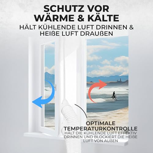 Fensterabdichtung für Klimaanlage - 400cm - Effektive Isolation für Fenster – Einfach zu Installieren, Energiesparend & Passgenau für Mobile Klimaanlagen,Reduziert Wärme und Kälte – Wiederverwendbar