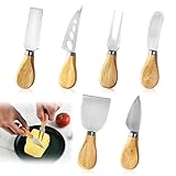Glythum 6 Stück Käsemesser, Käsemesserset Set Mini-Käse-Werkzeuge Käsebesteck, Edelstahl Butterschneider Cutter mit Holzgriff für Schnittkäse, Schokolade, Weichkäse
