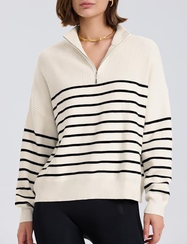 kayamiya Women's Quarter Zip Oversized Sweater Casual Fall Winter Drop Shoulder Knit Pullover Tops2