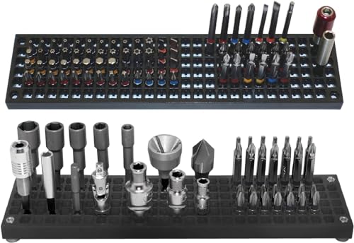 FREE ZONE 2 Stück Bithalter Leer (Schwarz) | Taper-Lock-System ohne Magnet | 158 Löcher Bit Aufbewahrung für 1/4 Zoll Sechskant-Bits & Schraubendreher Zubehör | Werkzeugbox Einlage