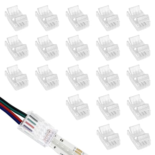 Menibeuty 20 Pièces Connecteur de Bande à LED Strip 4 broches 10 mm, LED RGB 5050 Light Adaptateur, Connecteurs Gapless, Clair Connecteurs D'éclairage...