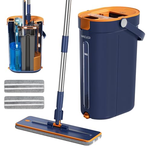 Balai Serpillière Essoreur Plat 3 Réservoirs K1-Pro, Réelle Séparation Eau Propre Et Sale, Nettoyage Hygiénique sans Effort, Jet & Brosse, Manche INOX, Tête XL,...