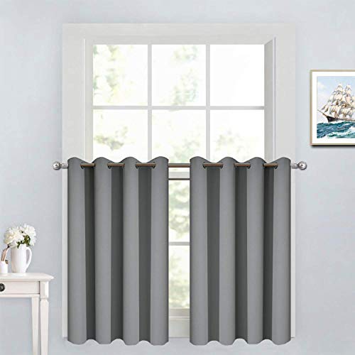 Yakamok 36 Inch Curtains Blackout Window Curtains for Kitchen, Grommet Room Darkening Thermal Insulated Sunlight Block Drapes for Living Room, W 52 x L 36, Grey, 2 Panels