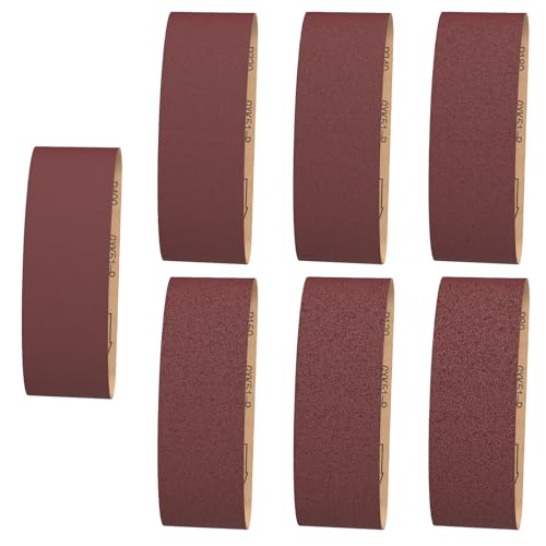 GLOSKIN Bandas de Lija 75 mm x 533 mm, 21 Piezas de Cinturón de Arena, Cada 53x Tamaño de Partícula 80/120/150/180/240/320/400, Papel de Lija,para Lijadoras de Banda, Molienda, Molienda de Madera