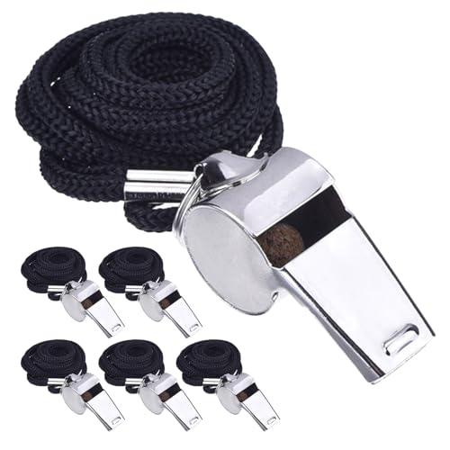 6 silbatos deportivos de acero inoxidable con cordón negro miniatura 1