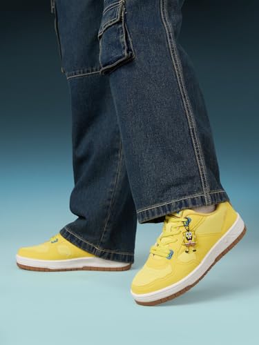 Image of The Souled Store Spongebob: Under The Sea Women and Girls Lace Up Yellow Cartoon Inspired Low Top Sneakers