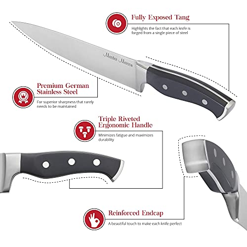 Master Maison 15-Piece Premium Kitchen Knife Set With Block German Stainless Steel Knives With Knife Sharpener & 6 Steak Knives (Gray) #TOP2