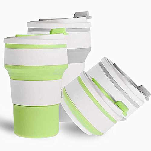 Silikon-Klappbecher, Outdoor-Reisebecher Mit Deckel, Faltbare Tragbare Leichte Kaffeetasse, Auslaufsicher, Geschenkbecher, Taschenbecher 350 Ml, 2 StüCk… Cover