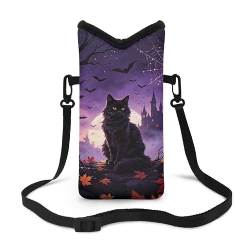 Image of Women Cross Body Phone Purse Neoprene Mobile Phone Bag with Adjustable Strap Lightweight Mini Smartphone Purse Travel Essentials for Phone, Keys, Black Cat Maple Leaf Bat Print Violet