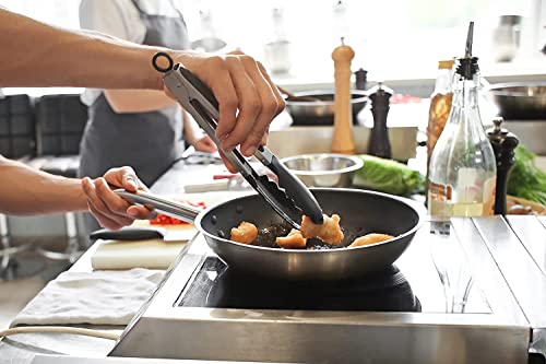 Image of Set of 3 Stainless Steel Food Tongs with Silicone Tips, 3 Types Heavy Duty Non-Stick Clamp Clip for Kitchen BBQ Cooking Grilling Buffet Noodles Salad Steak (Black)