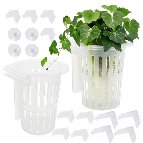 WZAEROUU 2 Pack Upgraded Aquarium Plant Holder Large Fish Tank Plant Holder with Suction Cup and 3 Size Hooks for Different Tank Thickness