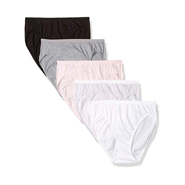 Hanes Ultimate Women's Comfort Cotton Hi-Cut Panties 5-Pack, White/Sugar Flower Pink/Sugar Flower Stripe/Grey/Black, 6