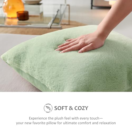 Pallene Faux Fur Plush Throw Pillow Covers 26x26 Set of 2, Soft Fluffy Couch Pillow Covers for Living Room, Sage Green