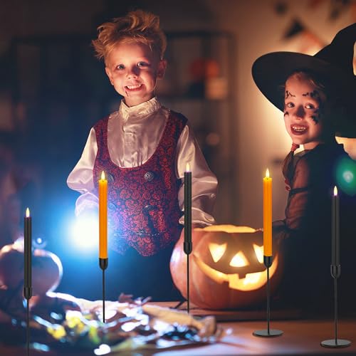 Image of SHENSY Halloween Flameless Taper Candles -6Pack Orange and Black Real Wax LED Candlesticks with 3D Flickering Flame, Battery Operated with Remote & Timer - Spooky Window and Table Decor