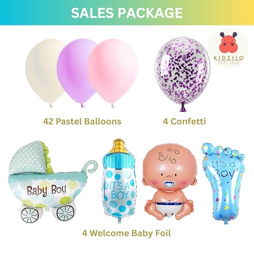 Image of 57 Pcs Welcome Baby Boy Decoration Kit | Balloons, Banner, Curtains, Foils, Stars, Hearts, Ribbon & Confetti for Baby Shower & Newborn Celebration Set 12