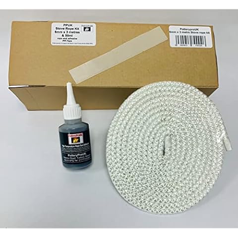 PPUK Stove Rope 6mm x 3 metres & 50ml Glue Kit for Woodburners Log Burners Pizza Oven. Door Seal Kit Cover