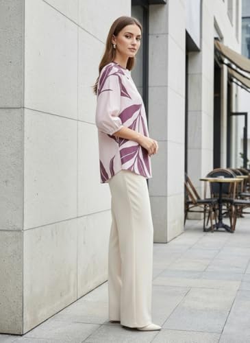 Image of NAINVISH Printed Top Short Sleeve Button Down V Neck Lightweight Soft Fabric Casual Office Summer Stylish Patterned Womens Comfort Fit Regular Top