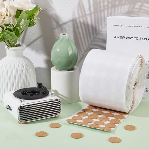 Image of BENECREAT 1400pcs 1x0.06 Inch Adhesive Cork Circles, Flat Round Self-Adhesive Cork Round Dots Cork Mat for Cabinets, Table Top Items, Scratching, Furniture, Electronics