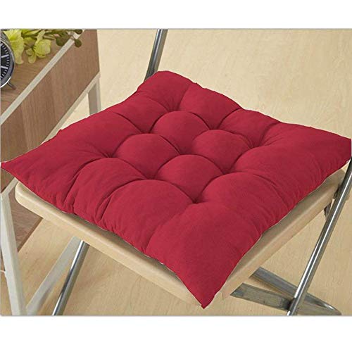 LinenovationCotton Decorative Damask Fabric Chair Pad Back Cushion with Ties Especially with Hand-Made Quilting for Sofa, Car Back Seat and Seating - Maroon, 20x20x3inches