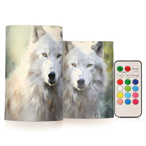 ALAZA Wolf (71) Flickering Flameless Candles Battery Operated with Remote Timer,Tea Light Candles LED Pillar Votive Candles Set of 2 for Outdoor Indoor Decorations