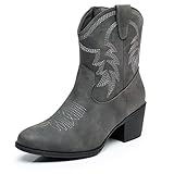 GLOBALWIN Women's Grey Mid Calf The Western Cowboy Boots Fashion Cowgirl Boots For Women Low Heel Size 8M