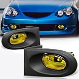 PM PERFORMOTOR Front Bumper Fog Lights+Switch+Wiring+Bulbs Compatible with Acura RSX DC5 02-04,Amber Lens