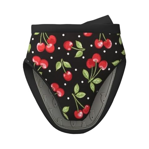 Mosytuky Mini Oven Mitts, Sweet Red Cherry Heat and Slip Resistant Kitchen Mittens with Hanging Loop, Short Soft Oven Gloves for Cooking Baking Microwave Machine Washable Cover