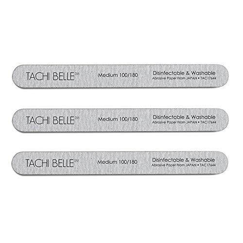 Tachibelle 3 Pcs Premium JAPAN Abrasive 100/180 Medium Disinfectable Washable Zebra File Nail Art Sanding Nail Files
