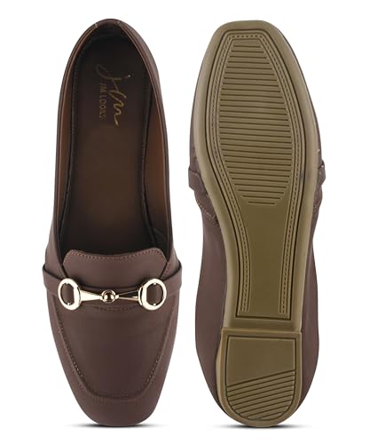 Image of JM LOOKS Sophisticated Horsebit Loafer Flats with Premium Matte Finish and Elegant Metal Link Detail for Daily Style