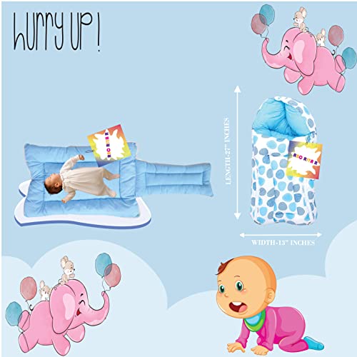 New Born Baby Boy's & Baby Girl's Bedding Set Combo of Mattress with Mosquito Net and Sleeping Bag Cum Baby Carry Bag (0-6 Months Blue Polka Dot)