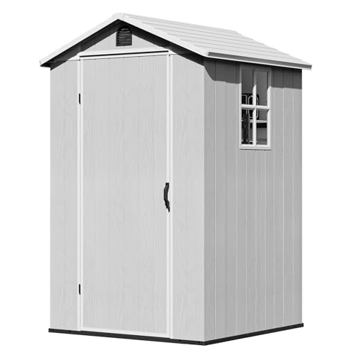 Image of Greesum 4x4FT Plastic Outdoor Storage Shed with Floor, Light Gray