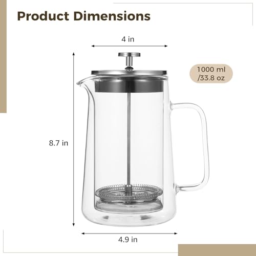 Cafetera de prensa 1 L con filtro y doble pared aislante miniatura 3