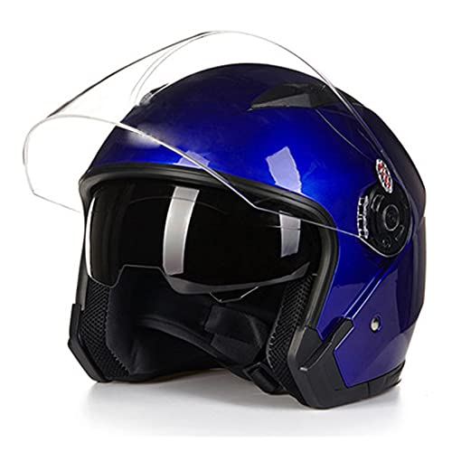 Demi-Casque Rétro Ouvert Moto Adulte Casque Moto Jet Vintage Casques Moto Bols Hommes Femmes Adulte Certification DOT/ECE Casque 3/4 Open Face Moto Casque De Protection,Bleu,M
