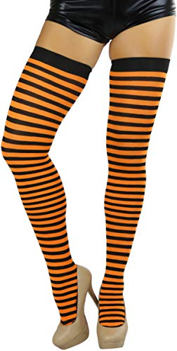 Image of ToBeInStyle Women's Opaque Hosiery Thin Striped Thigh High Long Stocking