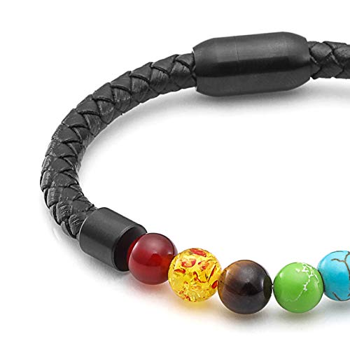 Jovivi 03-AJUS-JA01957 7 Chakra Beads Bracelet Healing Crystals Stone Energy Beads Balancing For Men Women Leather Cuff Bracelets Stainless Steel Buckle thumb #3