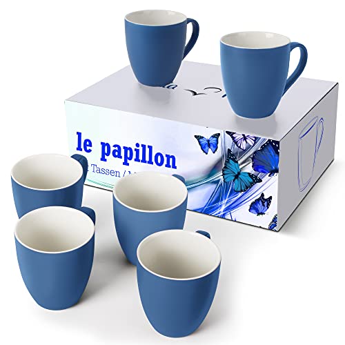 MIAMIO - 6 x 350 ml Kaffeetassen/Kaffeebecher Set - Le Papillon Kollektion (Blau) Cover