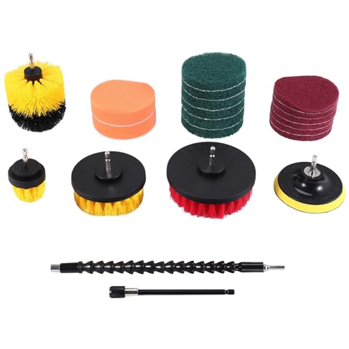 Pqahffowr 21 Pezzi Set di Accessori per Trapano Tamponi Riflettente Autolavatrice EPonge con Estensione Rotante per Piastrelle di Malta Lavelli Bagno Bagno