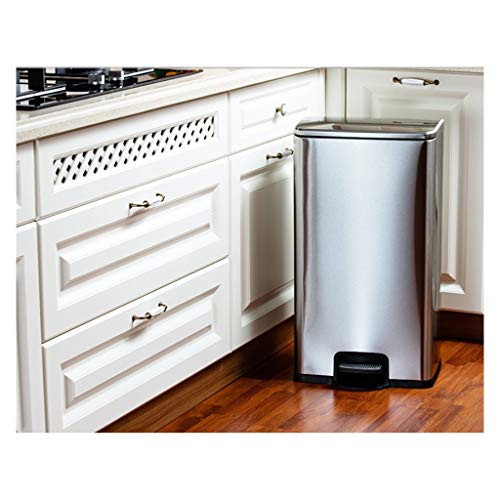 Contenedor de Reciclaje Bote de Basura de Acero Inoxidable, Bote de Basura Tipo Pedal, Acero Inoxidable Cepillado, Adecuado para residuos de Cocina 9L / 12L / 15L / 30L Basurero Cubo de Cocina