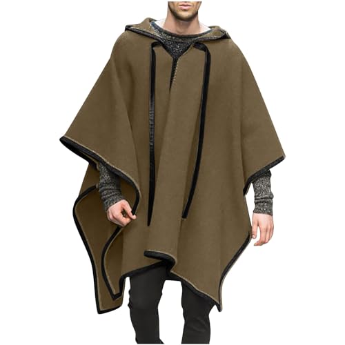 Generic Men's Steampunk Gothic Hooded Fashion Poncho Comfortable Home Clothes House Coat Men Wool Alpaca Poncho Hooded, X-Large, Khaki
