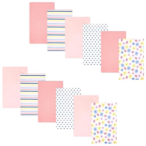 Image of Hudson Baby Infant Girls Cotton Flannel Burp Cloths 12-Pack Bundle, Flowers And Strawberries, One Size