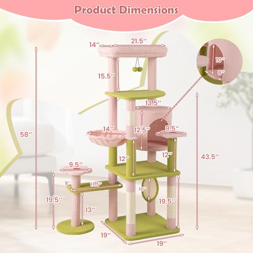 Tangkula árbol para gatos con diseño floral rosa de 58 pulgadas miniatura 4
