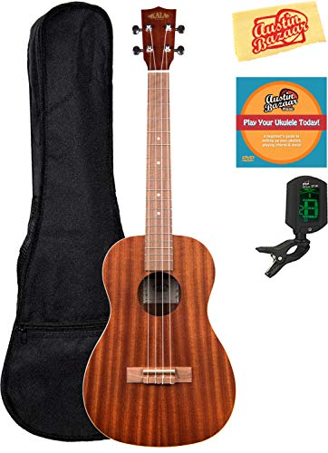 Kala KA-B Mahogany Baritone Ukulele Bundle with Gig Bag, Clip-On Tuner, Austin Bazaar