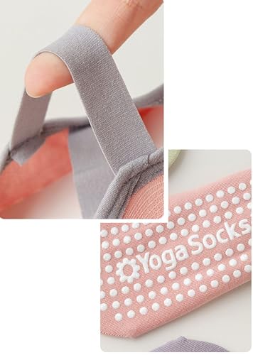 2 Pairs Women Yoga Socks US 5.5-9 Non-Slip Grips Straps Pilates3