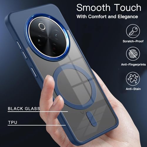 Image of KARWAN️ Translucent Hybrid Case with Metal Ring Phone case Cover for Vivo Y300 Pro|Compatible with N52 Strong Magnets Mag| Wireless Compatible (6.77 inch) (Blue)