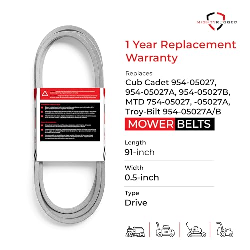 Image of 954-05027B, 954-05027A Drive Belt for Cub Cadet, Length 91 inch, Heavy Duty, Durable, Aramid Cord Belt Replaces 954-05027, 754-05027, 490-501-C061 for Tory Bilt, Toro, MTD /Cub Cadet /White